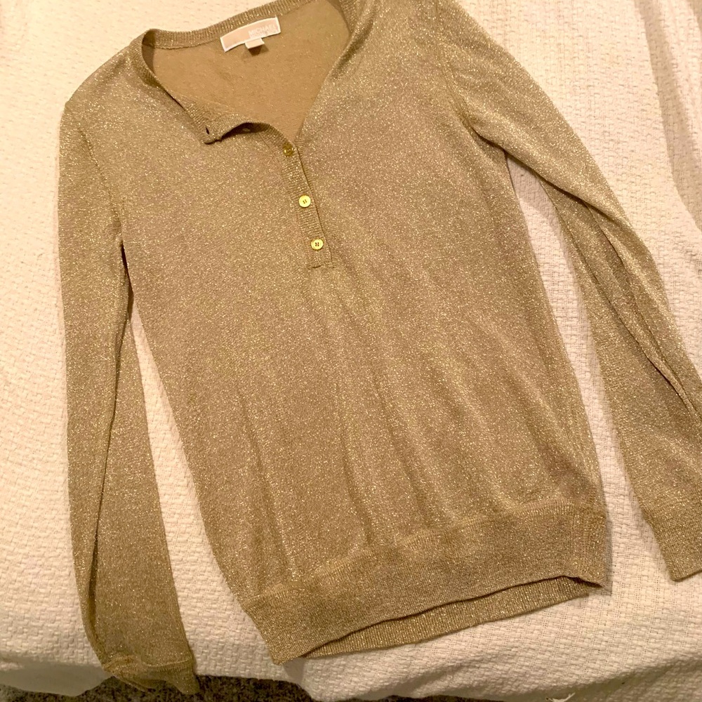 NOT FOR SALE Michael Kors long Sleeve Gold Metallic Henley